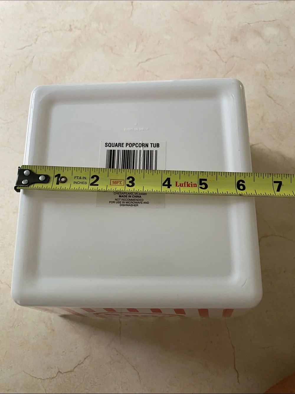 Classic Popcorn Square Tub - White with Red Stripe Vintage Design